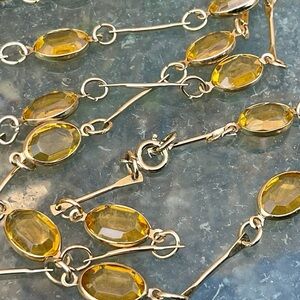 Vintage Station Bar Link 44” Necklace Gold Bezel Setting Yellow Stones